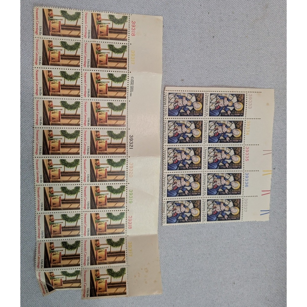 USPS Christmas Stamps 1980 15c Mixed Lot Multi-Color Good Vintage Plate Blocks